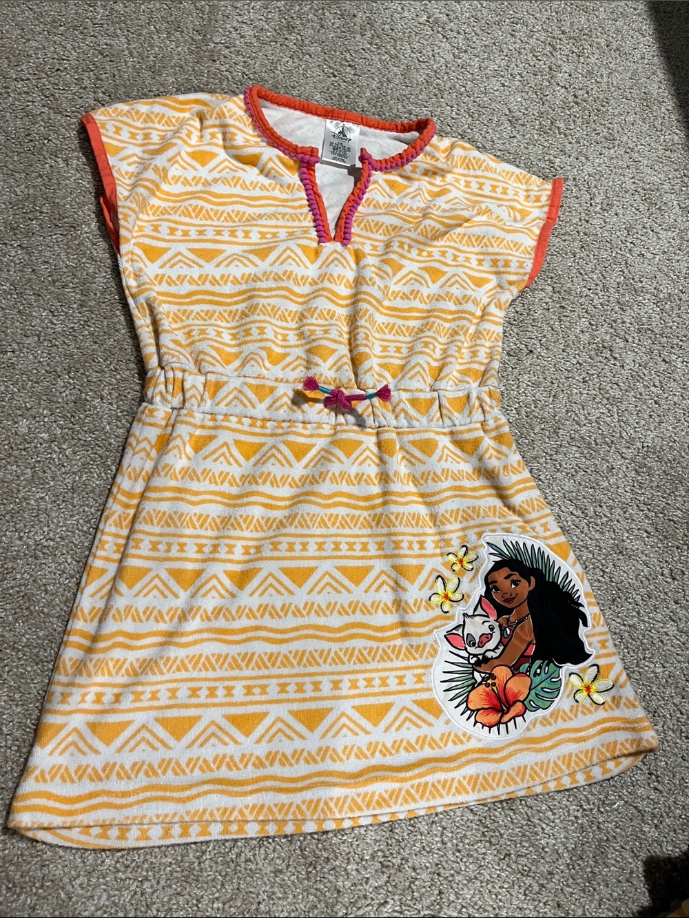 Disney Moana Girls Orange Patterned Tropical Towel Cover Up Dress 7/8